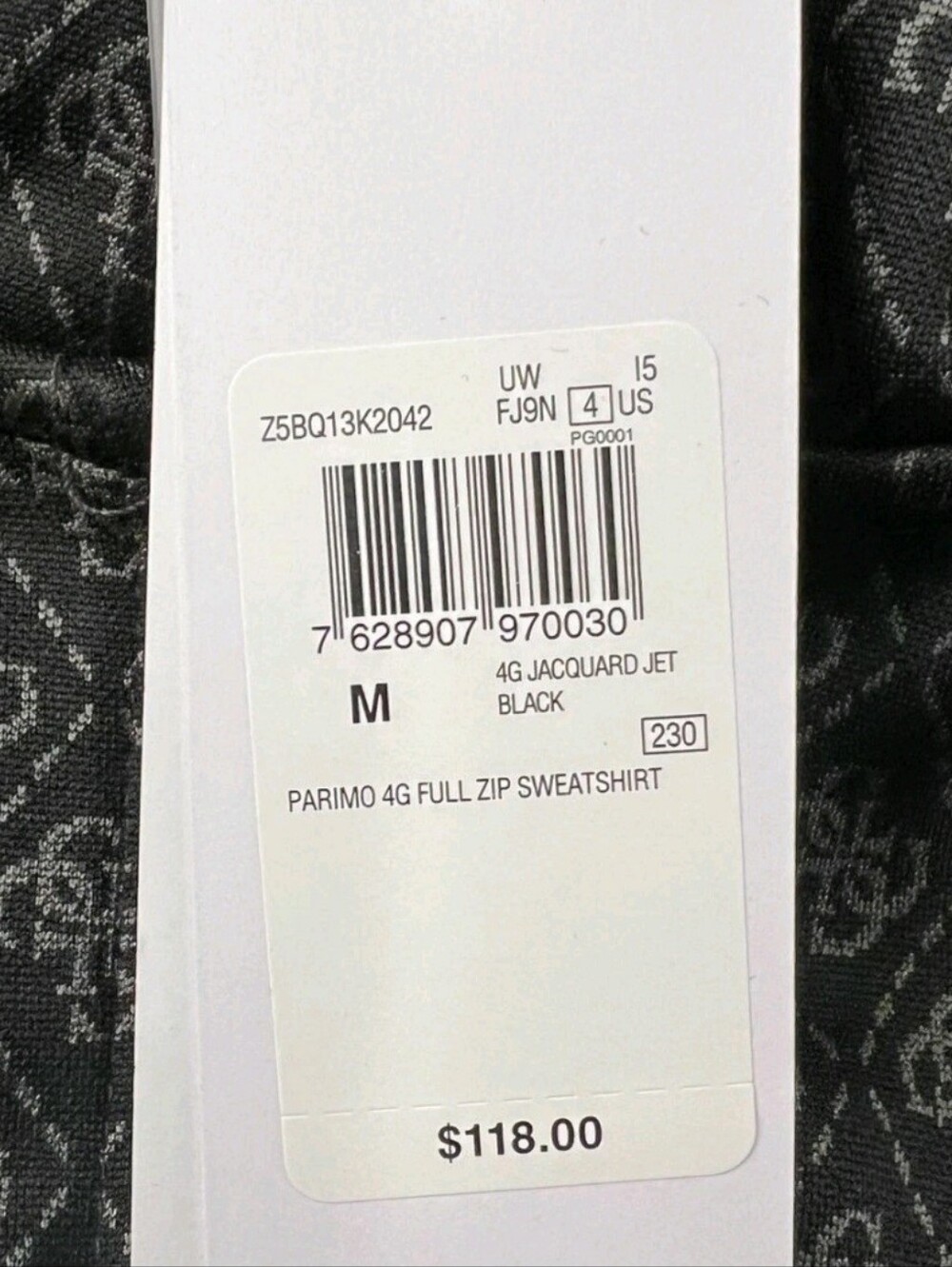 Guess Men's Black Monogram Zip Hoodie with Burgundy Stripe Size M - Picture 3 of 7